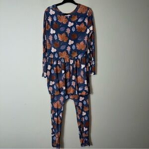 Ready Set Romper Girls One Piece Romper With Skirt Navy with Leaves 3/4T